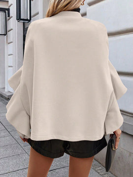 Clasi abrigo de lana elegante con cuello vuelto y abotonadura sencilla, en unicolor, para mujer, para otono/invierno
