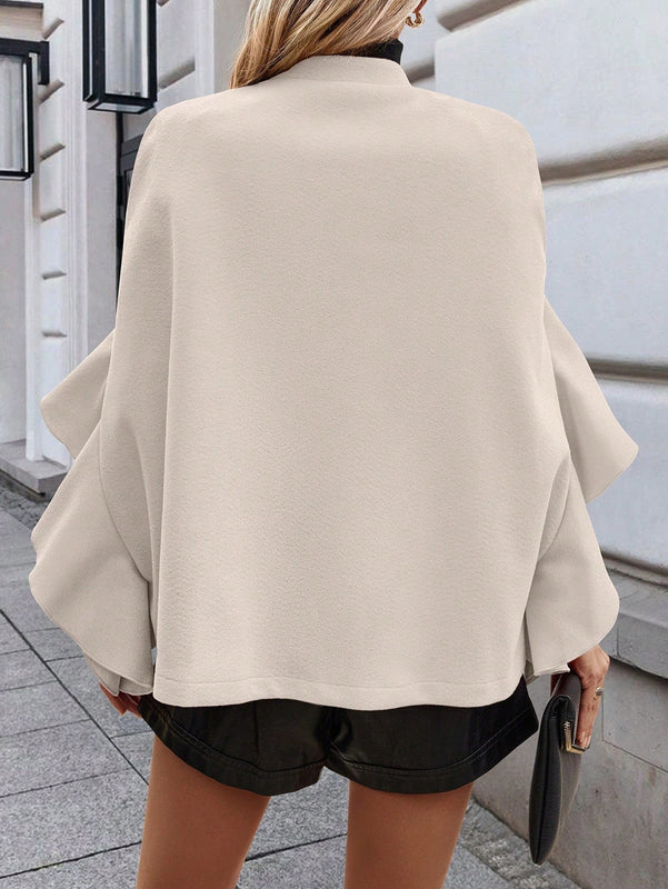 Clasi abrigo de lana elegante con cuello vuelto y abotonadura sencilla, en unicolor, para mujer, para otono/invierno