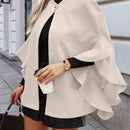 Clasi 1 pieza abrigo elegante de lana con un solo abotonadura, bajo con volantes y unicolor para mujer, otono/invierno