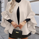 Clasi 1 pieza abrigo elegante de lana con un solo abotonadura, bajo con volantes y unicolor para mujer, otono/invierno