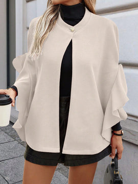 Clasi abrigo de lana elegante con cuello vuelto y abotonadura sencilla, en unicolor, para mujer, para otono/invierno