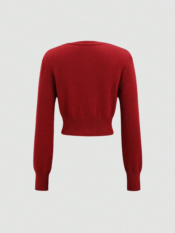 Sweetro cardigan de mujer con cuello redondo, manga larga y botones delanteros con estampado de lazo