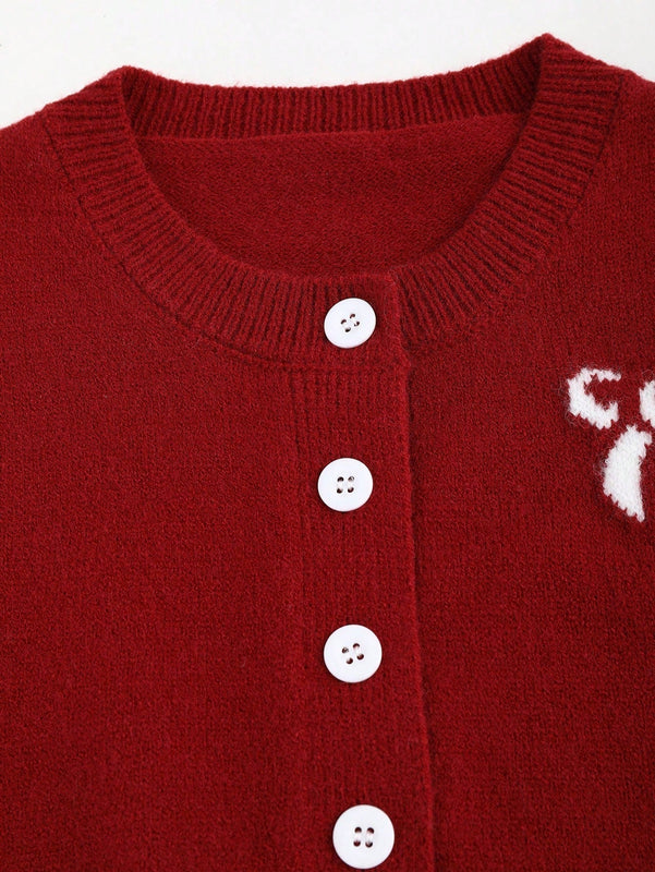 Sweetro cardigan de mujer con cuello redondo, manga larga y botones delanteros con estampado de lazo
