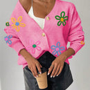 Frenchy cardigan casual de mujer con bloqueo de color y estampado floral, para otono/invierno