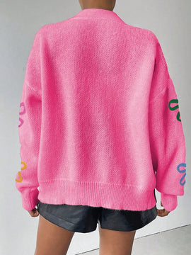 Frenchy cardigan casual de mujer con bloqueo de color y estampado floral, para otono/invierno