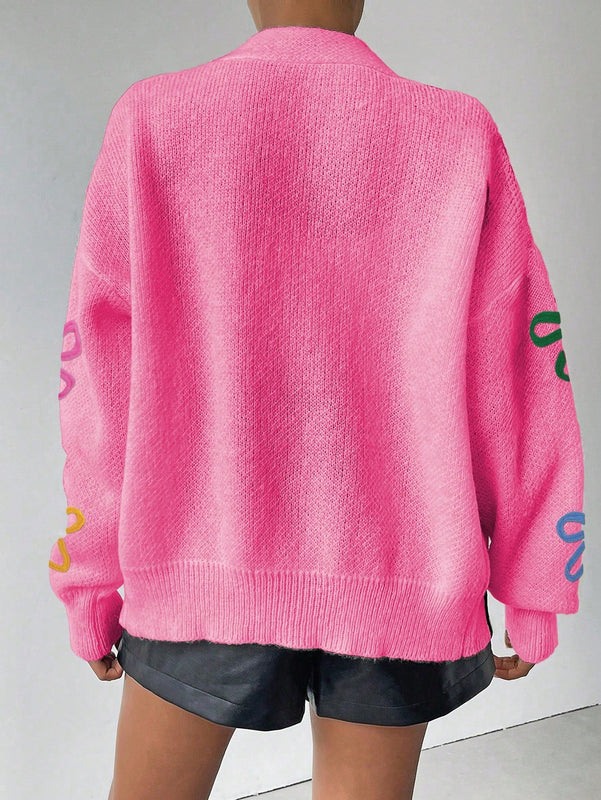 Frenchy cardigan casual de mujer con bloqueo de color y estampado floral, para otono/invierno