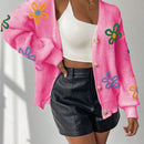 Frenchy cardigan casual de mujer con bloqueo de color y estampado floral, para otono/invierno