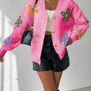 Frenchy cardigan casual de mujer con bloqueo de color y estampado floral, para otono/invierno