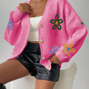 Frenchy cardigan casual de mujer con bloqueo de color y estampado floral, para otono/invierno