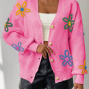 Frenchy cardigan casual de mujer con bloqueo de color y estampado floral, para otono/invierno