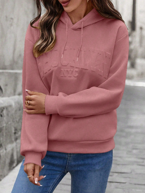 Lune sudadera con capucha casual y holgada para mujer con grafico de letra 3d