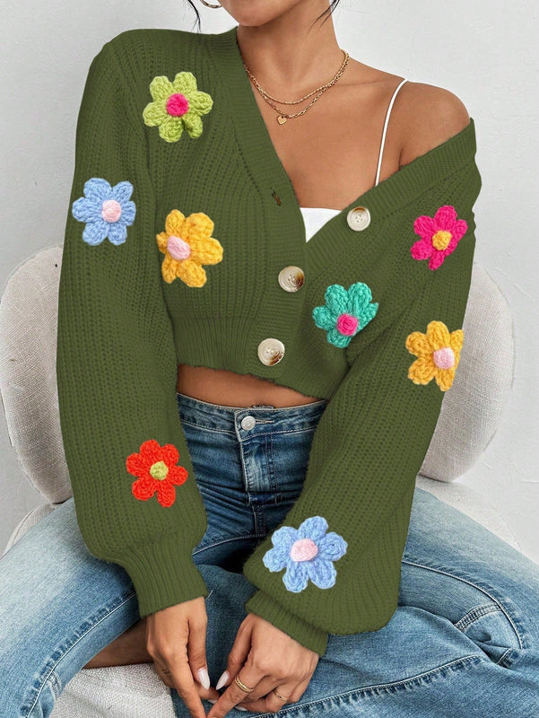 Essnce cardigan informal de mujer con botones delanteros y estampado de flores, apropiado para el uso diario en otono/invierno