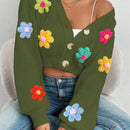 Essnce 1 pieza cardigan casual de manga larga con botones al frente y bordado floral