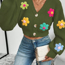 Essnce 1 pieza cardigan casual de manga larga con botones al frente y bordado floral