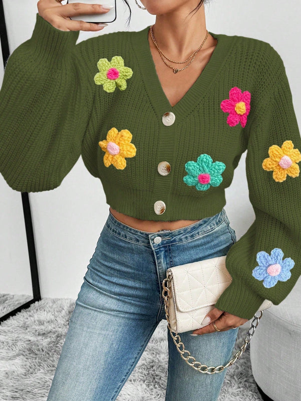 Essnce cardigan informal de mujer con botones delanteros y estampado de flores, apropiado para el uso diario en otono/invierno