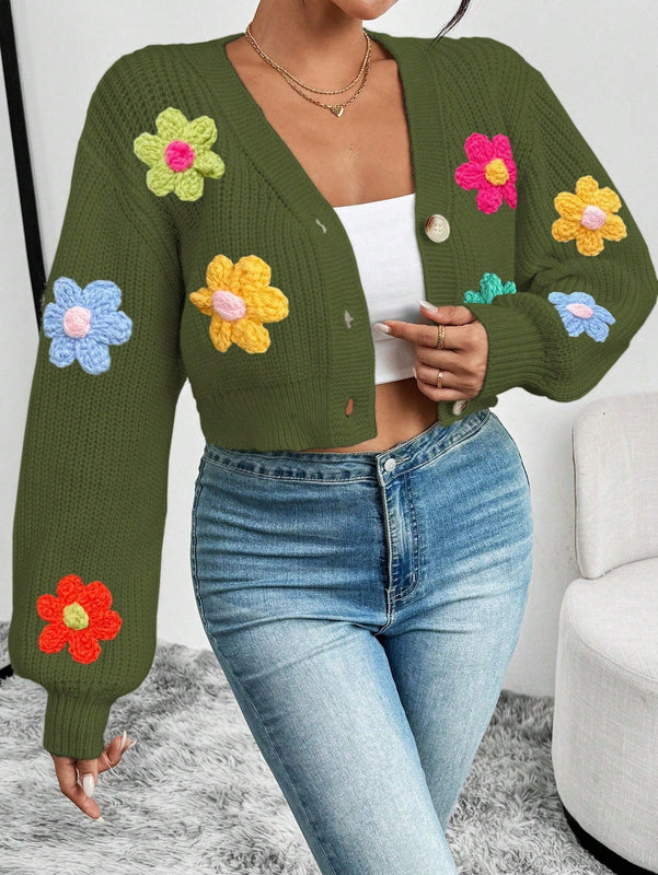 Essnce cardigan informal de mujer con botones delanteros y estampado de flores, apropiado para el uso diario en otono/invierno