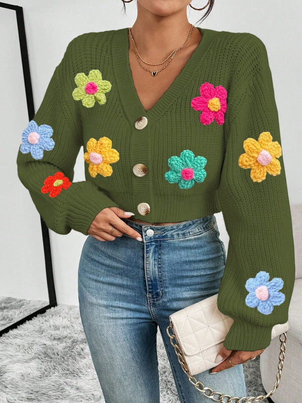 Essnce cardigan informal de mujer con botones delanteros y estampado de flores, apropiado para el uso diario en otono/invierno