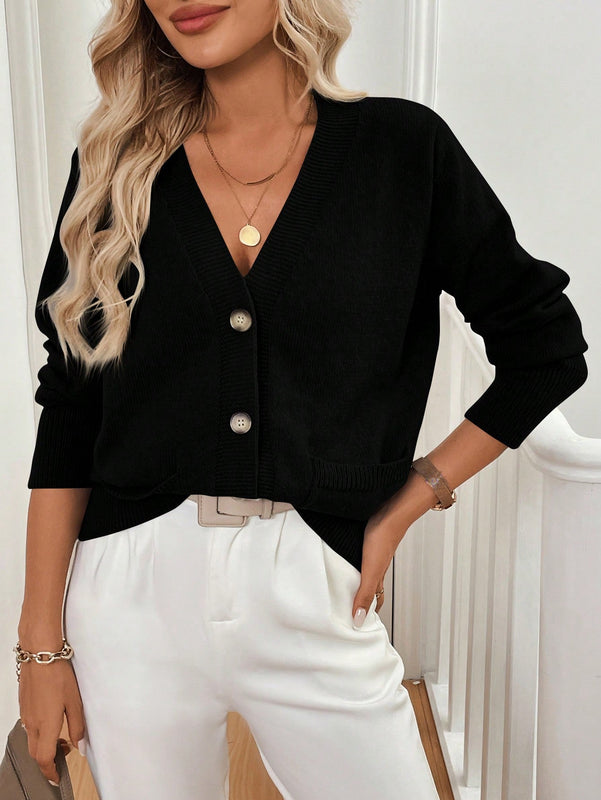 Frenchy 1 pieza blusa casual de manga larga y botones al frente, de estilo minimalista para mujeres