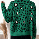 Essnce cardigan informal con botones al frente y hombros caidos con estampado de leopardo, apropiado para otono/invierno