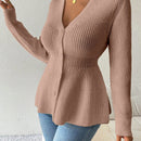 Lune cardigan elegante de mujer con cuello en v, cintura cenida y volantes en el bajo