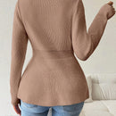 Lune cardigan elegante de mujer con cuello en v, cintura cenida y volantes en el bajo