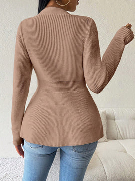 Lune cardigan elegante de mujer con cuello en v, cintura cenida y volantes en el bajo
