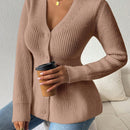 Lune cardigan elegante de mujer con cuello en v, cintura cenida y volantes en el bajo