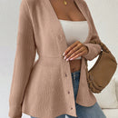 Lune cardigan elegante de mujer con cuello en v, cintura cenida y volantes en el bajo