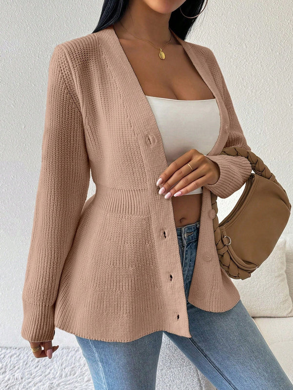 Lune cardigan elegante de mujer con cuello en v, cintura cenida y volantes en el bajo