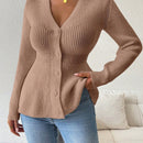 Lune cardigan elegante de mujer con cuello en v, cintura cenida y volantes en el bajo