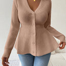 Lune cardigan elegante de mujer con cuello en v, cintura cenida y volantes en el bajo