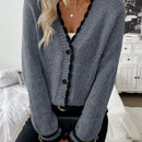Frenchy blusa informal de mangas largas con botones delanteros y ribete de contraste para mujeres