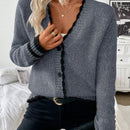 Frenchy blusa informal de mangas largas con botones delanteros y ribete de contraste para mujeres
