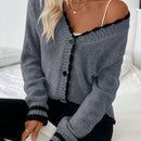 Frenchy blusa informal de mangas largas con botones delanteros y ribete de contraste para mujeres