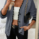 Frenchy blusa informal de mangas largas con botones delanteros y ribete de contraste para mujeres