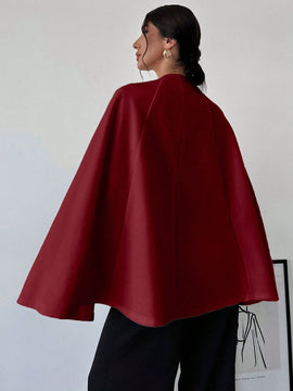 Prive cardigan tipo poncho de color albaricoque solido y elegante, abrigo minimalista para mujer
