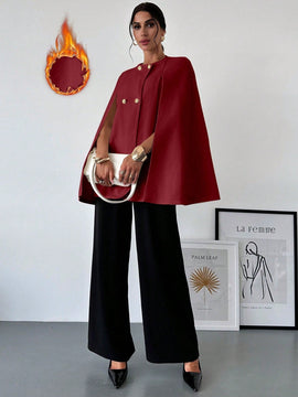 Prive cardigan tipo poncho de color albaricoque solido y elegante, abrigo minimalista para mujer