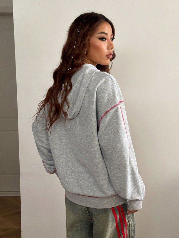 Coolane sudadera casual con capucha negra minimalista con estampado de letras para mujer