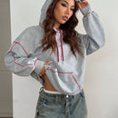 Coolane sudadera casual con capucha negra minimalista con estampado de letras para mujer