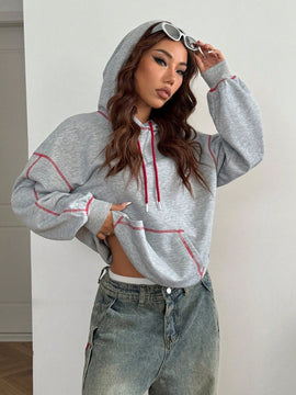 Coolane sudadera casual con capucha negra minimalista con estampado de letras para mujer