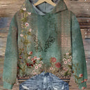 Lune sudadera con capucha de estampado floral vintage todo sobre en estilo minimalista casual, adecuada para otono/invierno