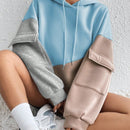 Moosta sudadera con capucha casual con bloque de color, bolsillo decorativo y mangas largas