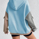 Moosta sudadera con capucha casual con bloque de color, bolsillo decorativo y mangas largas