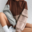 Moosta sudadera con capucha casual con bloque de color, bolsillo decorativo y mangas largas