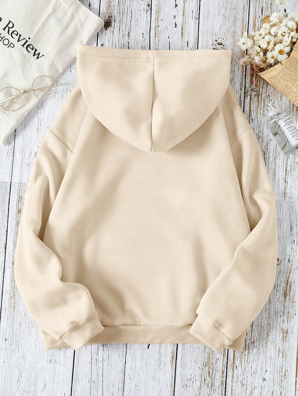 Ezwear 1 pieza sudadera con capucha de manga larga con estampado de letras y bolsillos para mujeres