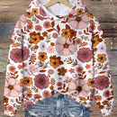 Lune sudadera con capucha de estampado floral vintage todo sobre en estilo minimalista casual, adecuada para otono/invierno