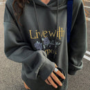 Dazy sudadera de felpa con estampado de letras de estilo callejero retro para mujer