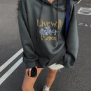 Dazy sudadera de felpa con estampado de letras de estilo callejero retro para mujer