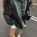 Dazy sudadera de felpa con estampado de letras de estilo callejero retro para mujer