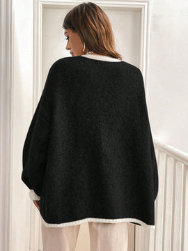 Frenchy blusa minimalista de manga larga con bolsillo y detalle de color contrastante en los bordes con lazo frontal para mujer